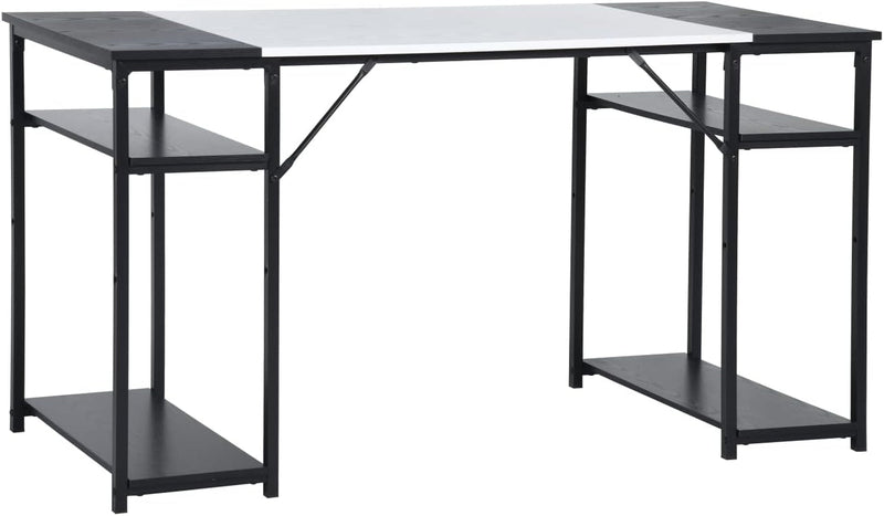 Furniturer Brown Black Wood Top L55 Contemporary Writing Table with 4 Storage Shelves for Home Office Study Living Room Computer Desk, Black&White