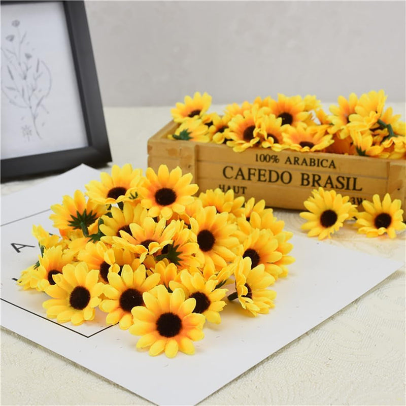 10 Pcs Yellow Artificial Sunflower Heads, Fake Fabric Flowers, Decorative Floral Embellishments for Wreaths, Weddings, Crafts