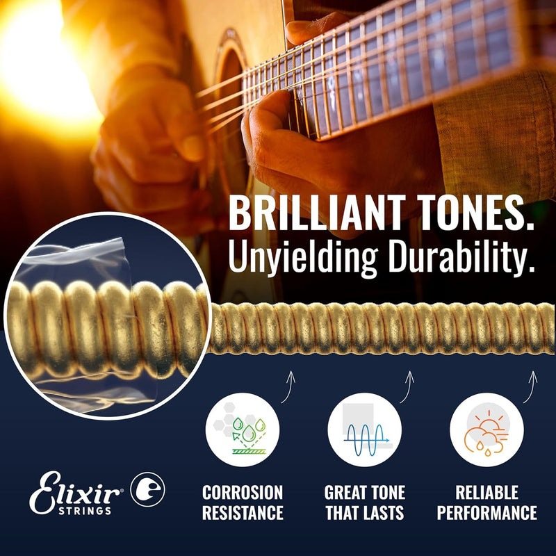 Elixir Strings, Acoustic Guitar Strings, Phosphor Bronze with NANOWEB Coating, Longest-Lasting Rich and Full Tone with Comfortable Feel, 6 String Set, 3 Pack, Light 12-53