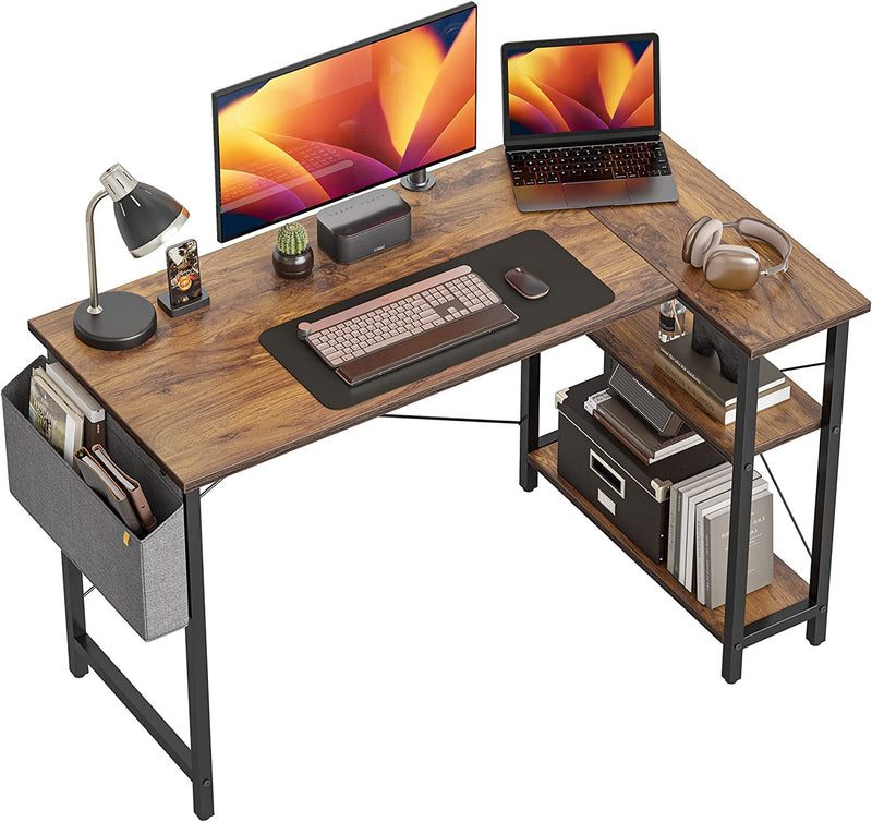 Cubiker L Shaped Desk, 55" Computer Desk with Reversible Storage Shelves Home Office Corner Desk Study Writing Gaming Table, Deep Brown