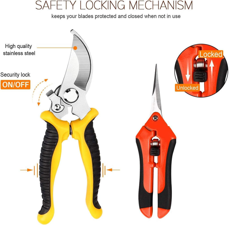 3 Pack Garden Pruning Shears Stainless Steel Blades Handheld Pruners Set with Gardening Gloves