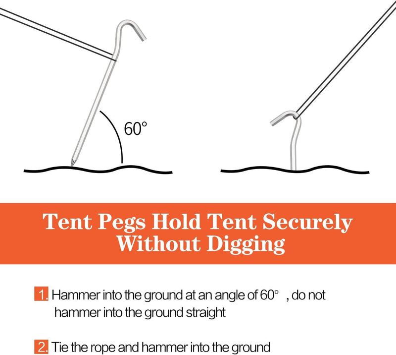 12/24/48/96 Pack Tent Pegs, Aluminum Tent Stakes Pegs with Hook, 7" Hexagon Rod Lightweight Canopy Stakes Pegs for Camping, Canopy, Outdoor Decoration(7", 12 Pack)