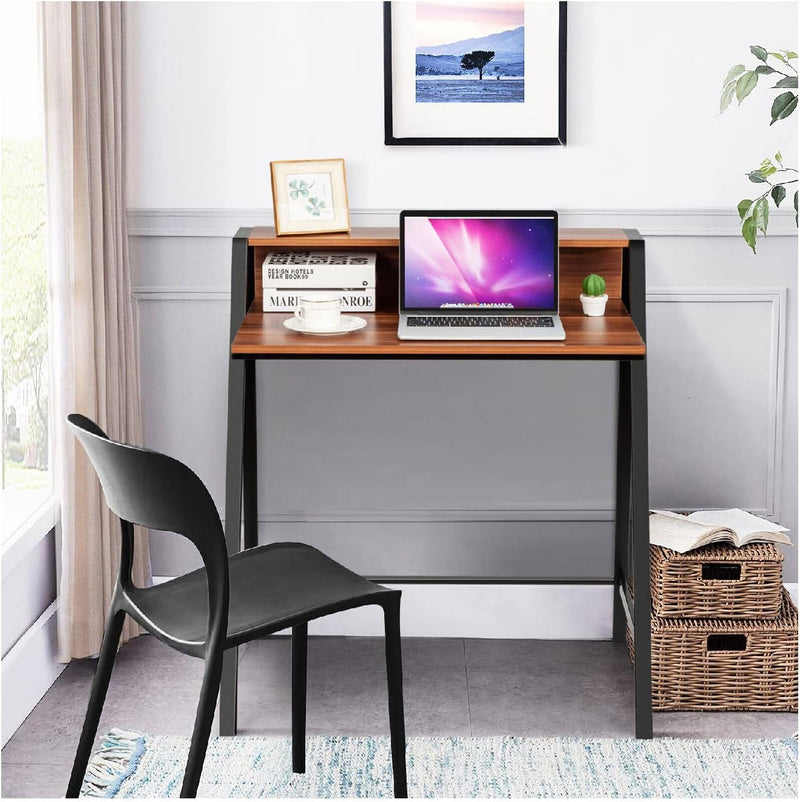 Computer Desk, Home Office Study Desk with 2 Bookshelf, Industrial Simple Style Wood Table Metal Frame for PC Laptop Notebook Mesa Para Computadora