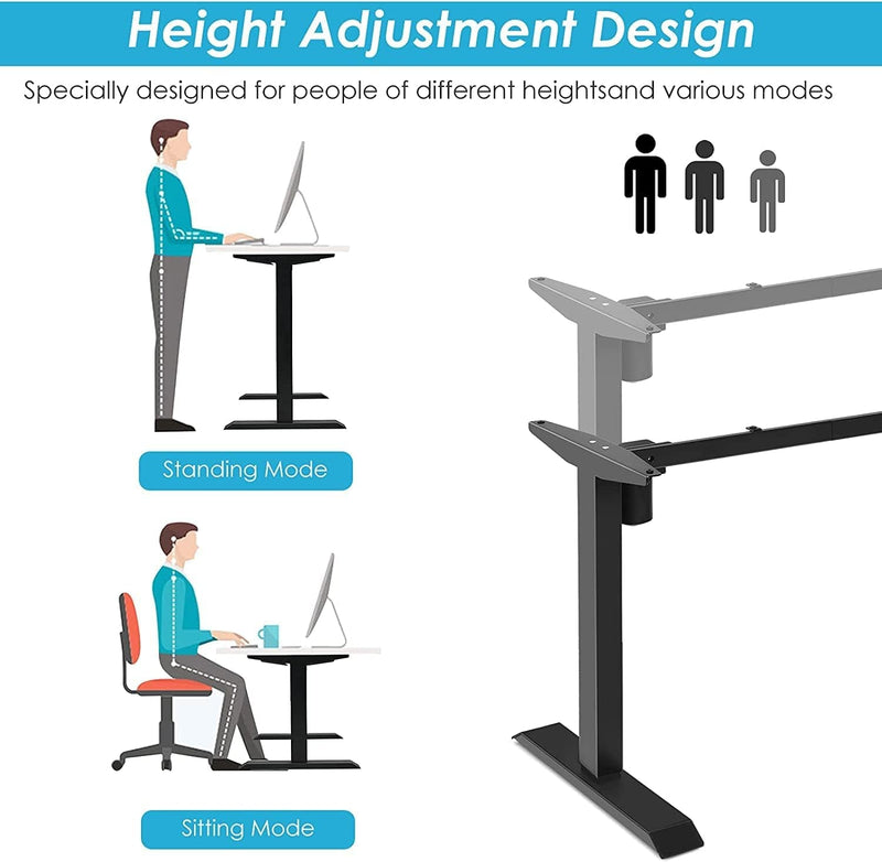 Electric, Single Motor Height Adjustable 2 Button Controller, Table Base for Work Home Office Computer Workstation Standing Desk Frame, Black