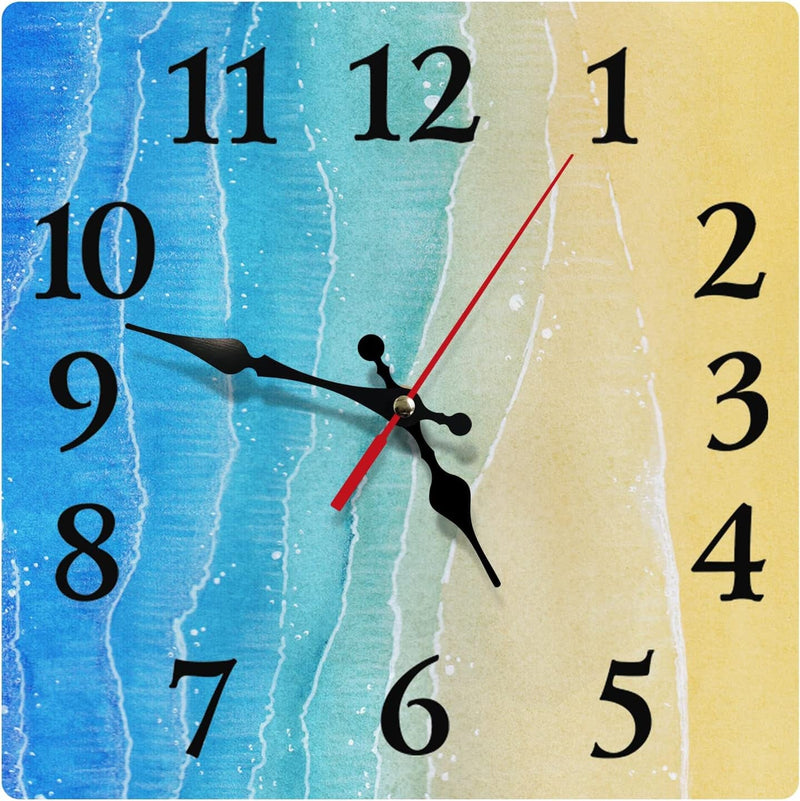 Britimes round Wall Clock Non-Ticking Silent Battery Operated Clock 10 Inch, Sea Beach Blue Sky Sand Home Decor for Living Room, Kitchen, Bedroom, and Office