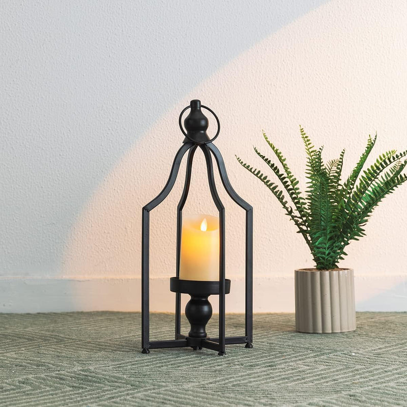 Glitzhome 16.5" H Modern Farmhouse Black Metal Lantern Decorative Hanging Candle Lanterns (Small)