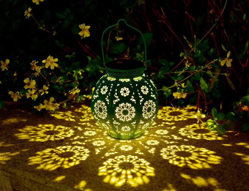 Bohemian Garden Solar Lanterns, {Set of 2} Moroccan Outdoor Waterproof Landscape Solar Lights for Backyard Pathway Patio Tree Table Decor (Turquoise)