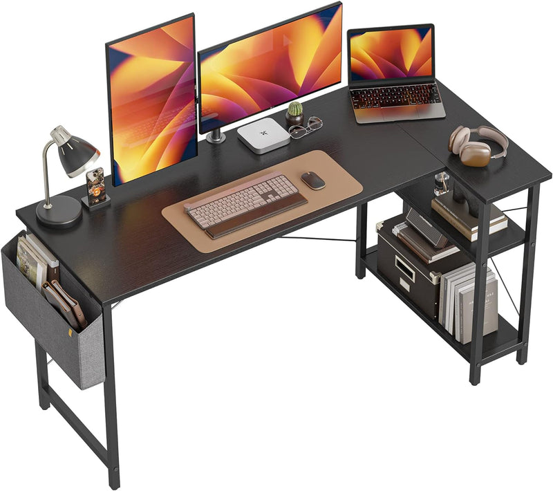 Cubiker L Shaped Desk, 55" Computer Desk with Reversible Storage Shelves Home Office Corner Desk Study Writing Gaming Table, Deep Brown