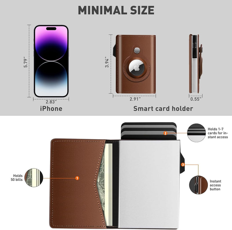 Airtag Wallet RFID Wallet Airtag Wallet Men Wallet with Airtag Holder Money Clip & Airtag Wallet (No Airtag Included)(Brown)