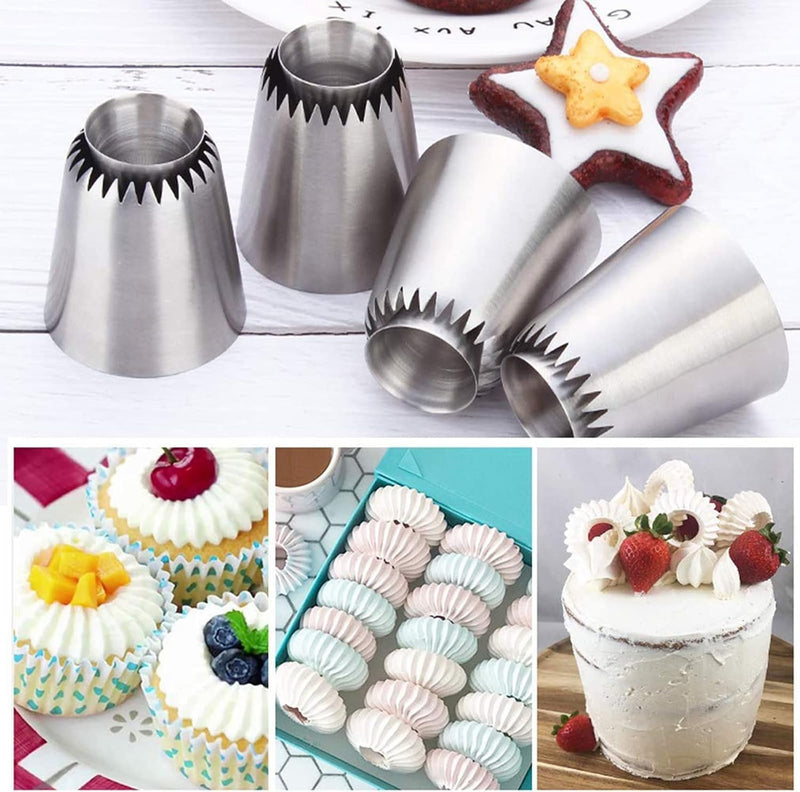 4 PCS Large Piping Tips Set - Grade Stainless Steel Big Piping Nozzles Kit for Pastry Cupcakes Cakes Cookies Decorating Supplies Baking Set