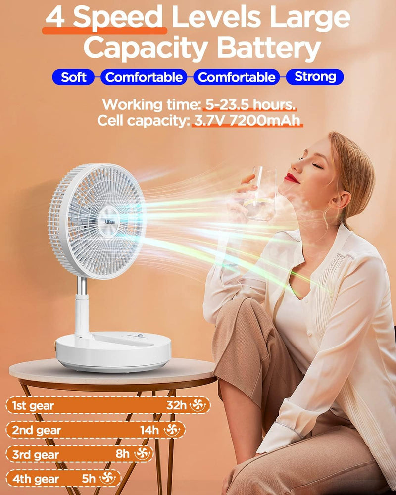Aicase Stand Fan, 10 Inch Folding Portable Telescopic Floor/Usb Desk Fan with 10800Mah Rechargeable Battery/Magnetic Remote,4 Speeds Super Quiet Adjustable Height and Head for Home Outdoor Camping
