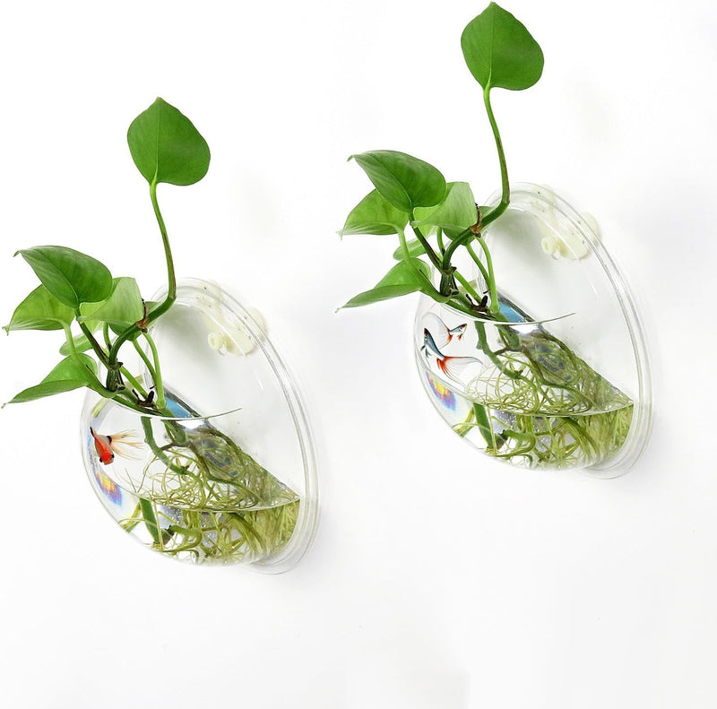 2PCS Wall Hanging Plant Terrarium, Wall Mounted Fish Bowl Tank Clear Flower Pot Aquarium, Acrylic Globe Flower Vase Planter, Wall Fish Bubble Tank for Succulent Plants, Hydroponic Air Plant