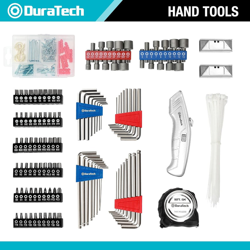 DURATECH 269-Piece Socket Wrench and Home Repair Hand Tool Kit- Daily Use Mechanics Hand Tool Kit with Wide Open Mouth Tool Bag