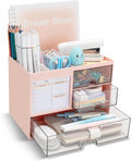 Desk Organizer with 2 Drawer, Multi-Functional Pencil Pen Holder for Desk, Desk Organizers and Storage with 5 Compartments, Desktop Organizer for Office Home Art Supplies (White)