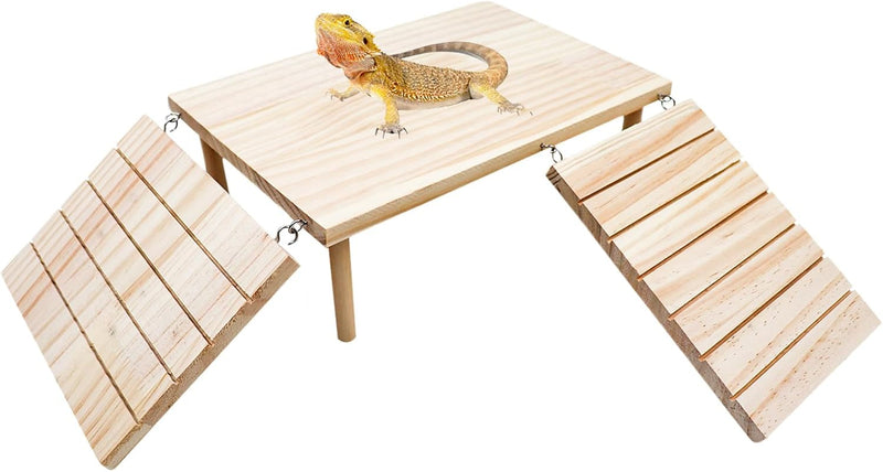 Bearded Dragon Basking Platform, Wooden Reptile Cave Hideout with Climbing Ramp, Aquariums & Terrariums Accessories for Bearded Dragons Leopard Geckos Lizards Turtles Hamsters