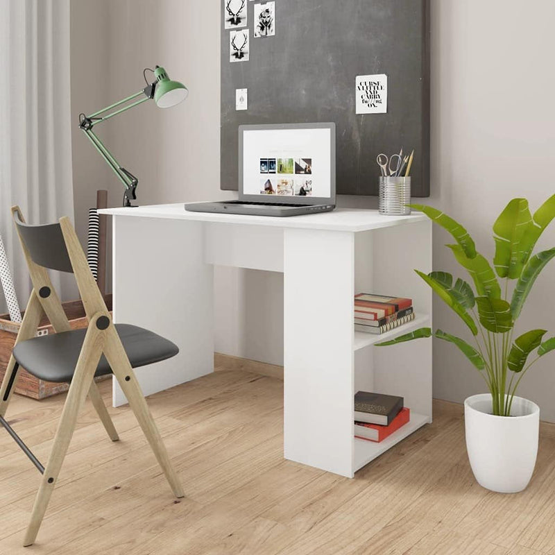 Home Office Desk Study Writing Computer Desk with Shelves, Modern Simple Style PC Desk Laptop Study Table Workstation for Home Office,White 43.3"X23.6"X28.7" Chipboard