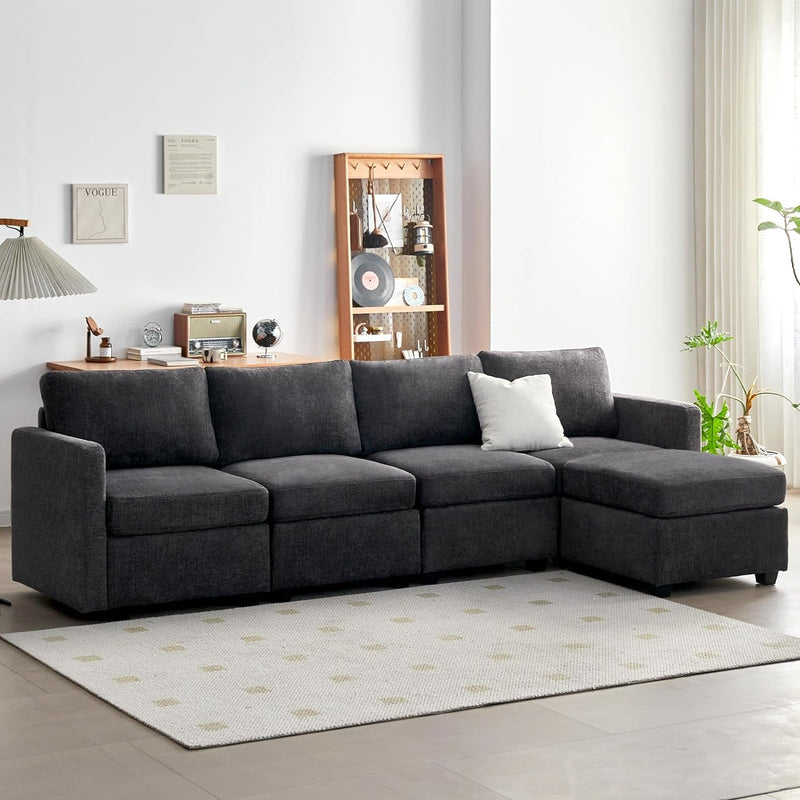 Cpintltr Storage Couch,Modular Sectional Seat Futon Sofa,L-Shaped Couch Linen Fabric with Reversible Chaise Sofa Bed with Ottomans,Seats Furniture for Living Room Apartment Office