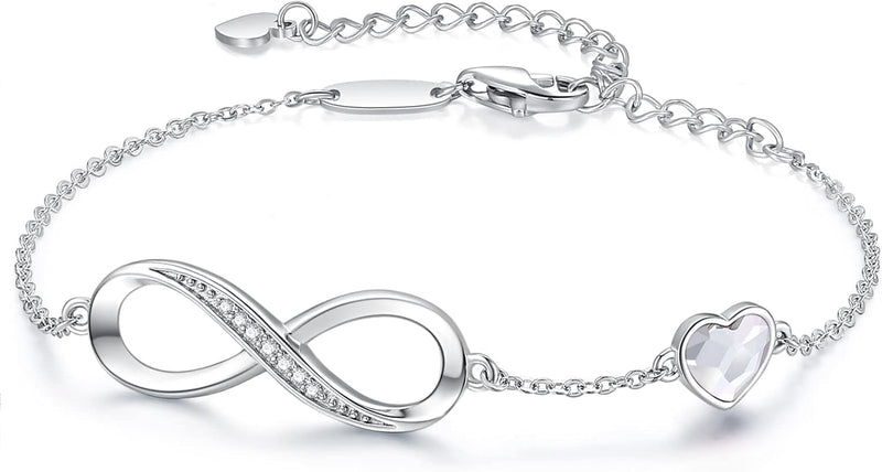 CDE Infinity Heart Symbol Charm Link Bracelet for Women 925 Sterling Silver Stainless Steel Adjustable Mother'S Day Gift Anniversary Jewelry Birthday Gifts for Women Wife Girlfriend Her