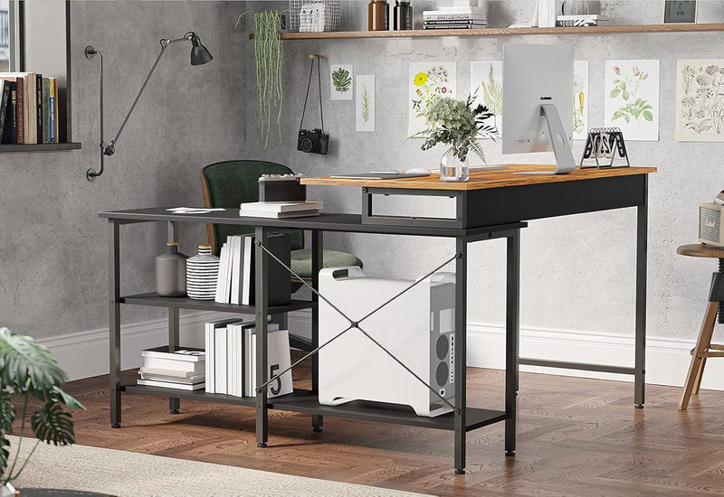 Cubicubi L Shaped Desk, Computer Coner Desk, Home Office Writing Desk, Side Removable with Storage Shelves, Gray