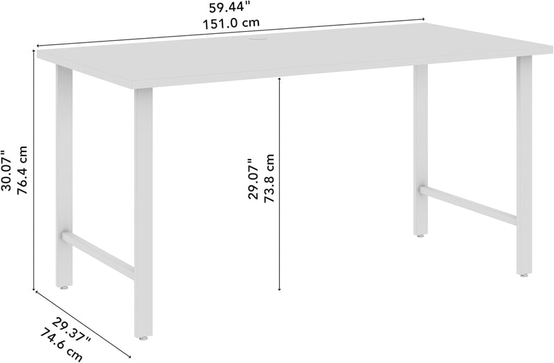 Bush Business Furniture Hustle 60W X 30D Computer Desk with Metal Legs in White, Modular Office Table for Home and Professional Workspace