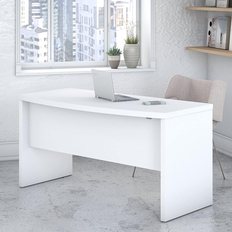 Bush Business Furniture Echo Bow Front Desk with Wire Management Computer Table for Home Office with Quick-To-Assemble Hardware, 60W, Pure White