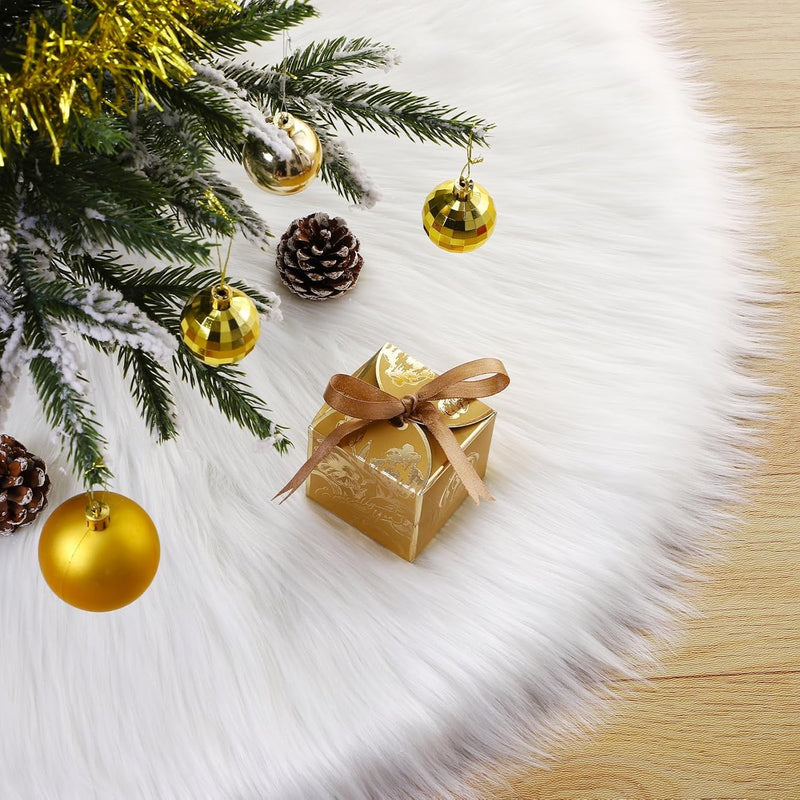 36 Inch Wool Fur Christmas Tree Skirt Thick Plush White and Brown Tree Skirt Christmas Tree Decoration for Xmas Home Party Holiday Decor