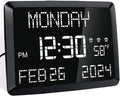 Digital Wall Clock, 11.5" Extra Large Display Calendar Alarm Day Clock with Date and of Week, Temperature,2 USB Chargers,3 Alarms, 5 Dimmer& 12/24Hr LED Desk for Office, Living Room, Bedroom, Elderly