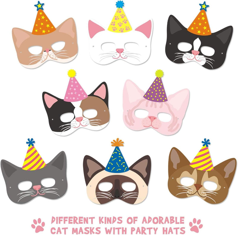 12 Pieces Cat Birthday Masks Cat Birthday Party Favors Decorations Kitty Birthday Party Supplies for Kids