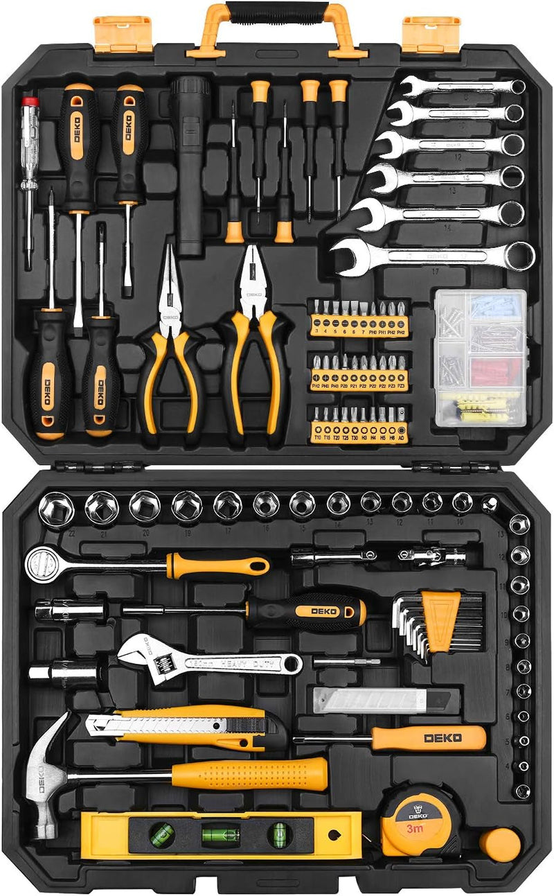 DEKOPRO 208 Piece Tool Set,General Household Hand Tool Kit, Auto Repair Tool Box with Plastic Toolbox Storage Case