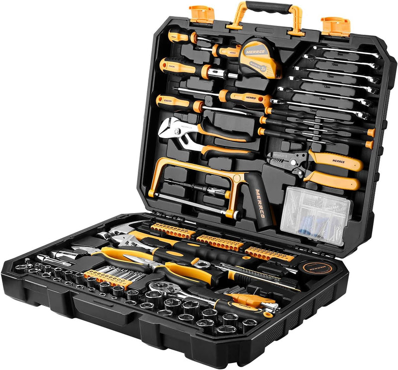 DEKOPRO 198 Piece Home Repair Tool Kit, Wrench Plastic Toolbox with General Household Hand Tool Set