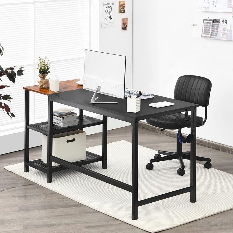 COSTWAY 59” Computer Desk, with 2 Removable Storage Shelves, Industrial Writing Workstation with Headphone Hook, for Home Office, Gaming Desk (Black)