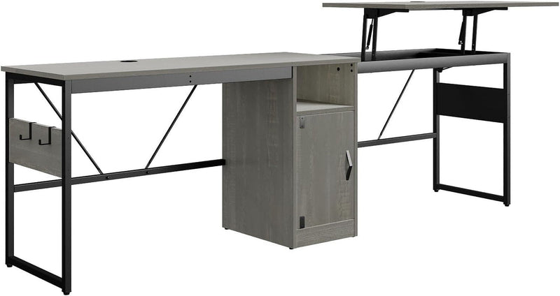 Bestier L Shaped Standing Desk Adjustable Height, 60" Corner Computer Desk with Storage File Cabinet, 95.2" Long and Large Reversible Office Desk with Lift Top, Washed Gray