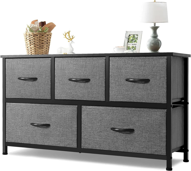 AZL1 Life Concept AZ200415 Extra Wide Dresser Storage Tower with Sturdy Steel Frame,5 Drawers of Easy-Pull Fabric Bins, Organizer Unit for Bedroom, Hallway, Entryway, Black