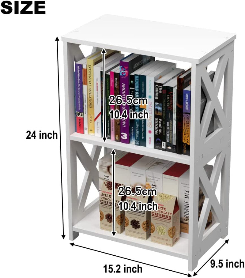 End Table & Side Table 3-Tier, 2 Shelf Small Bookcase, Bookshelf, Simple Nightstand, Bedside Table with for Bedroom, Bathroom, and Living Room Display Rack, White