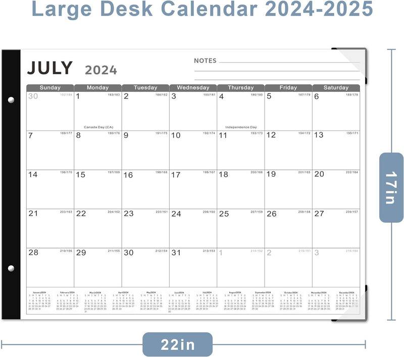 Desk Calendar 2024-2025 Large 22X17, 18 Months Run from July 2024 to December 2025, Desk Top Calendar with Notes for Home, Office and School