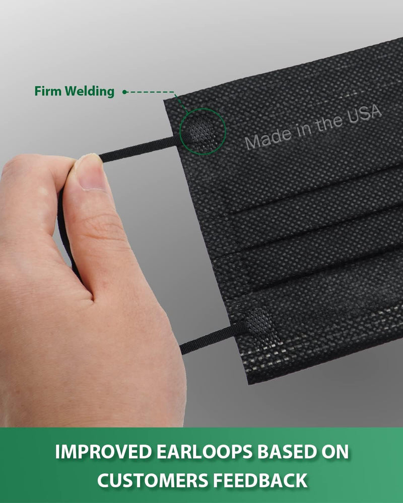 Fricare Made in USA, 4-Ply Black Disposable Face Mask ECOGUARD, ASTM Level 3 Performance Proven in Third Party Independent Labs Studies Pack of 50