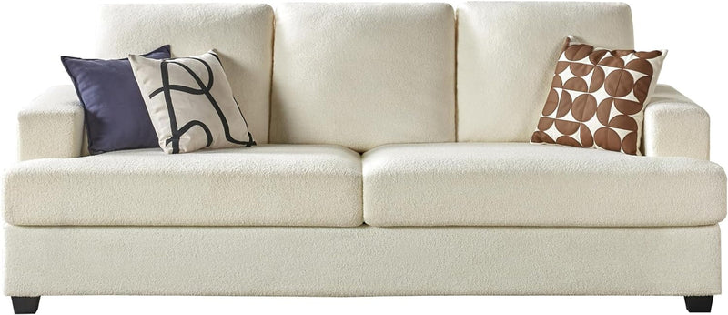 AMERLIFE 97 Inch Sofa, Deep Seat Sofa-Contemporary Bouclé Sofa Couch, 3 Seater for Living Room-Oversized Off-White Comfy Sofa