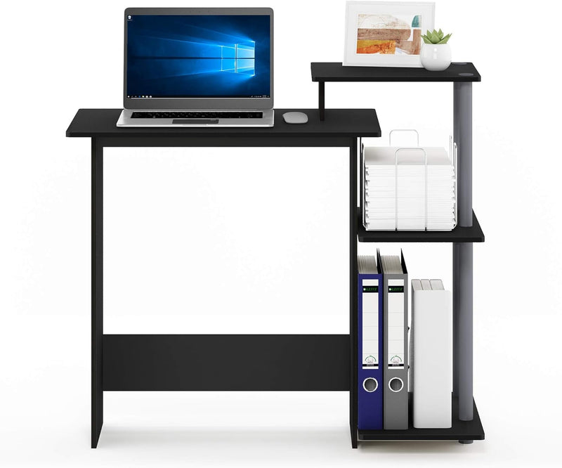 Furinno Efficient Home Laptop Notebook Computer Desk with Square Shelves, Espresso/Black