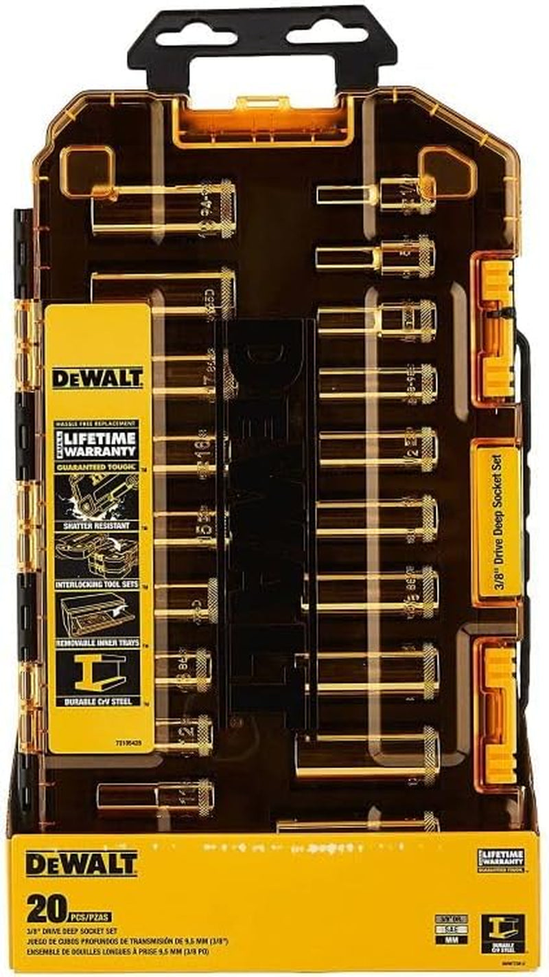 DEWALT DWMT73812 Tool Kit 3/8'' Drive Deep Socket Set, 20 Piece