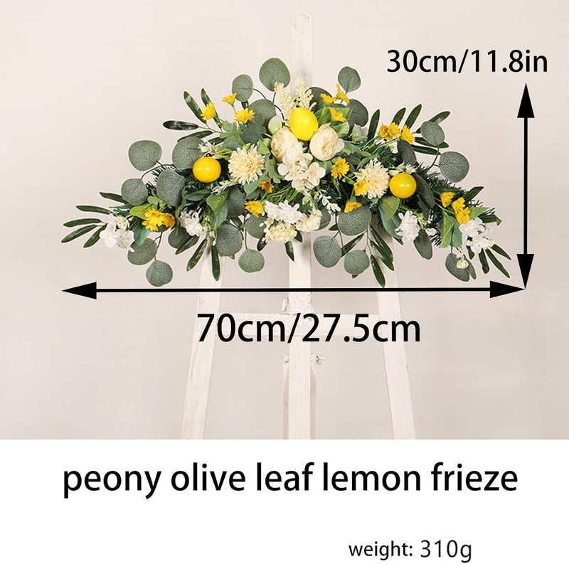 27.5In Artificial Flower Swag with Lemon Berry, Simulation Lemon Lintel Wreath Wall Hanging Lintel Garland, Spring Summer Fruit Floral Swag Wreath for Wedding Home Party Door Wall(With Light)