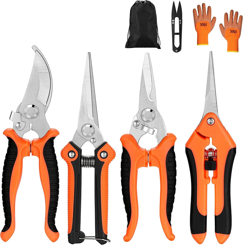 5 Pack Garden Pruning Shears Stainless Steel Blades, Handheld Scissors Set with Gardening Gloves,Heavy Duty Garden Bypass Pruning Shears,Tree Trimmers Secateurs, Hand Pruner (Multi-Color)