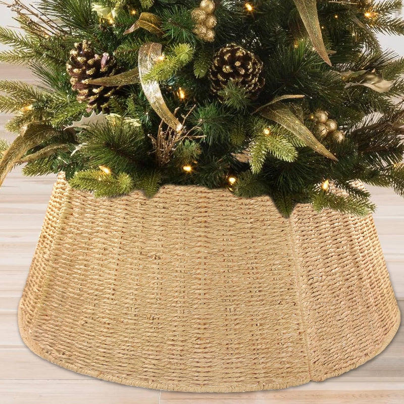 5Piece Christmas Tree Collar,28" Holiday Rattan Tree Skirt for Christmas Decoration,Tree Stand Base Cover,Christmas Tree Ring,Christmas Tree Basket Base Box for Home, Living Room