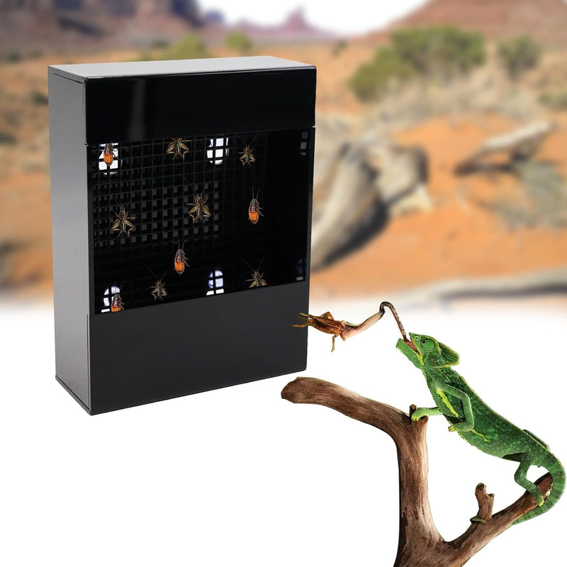 Chameleon Feeder, Bearded Dragon Bug Bowl, Black Acrylic Reptile Feeder Box, Wall-Mounted Insect Feeder with Suction Cups, Tank and Aquarium Accessories for Lizard Bearded Dragon Gecko Frog