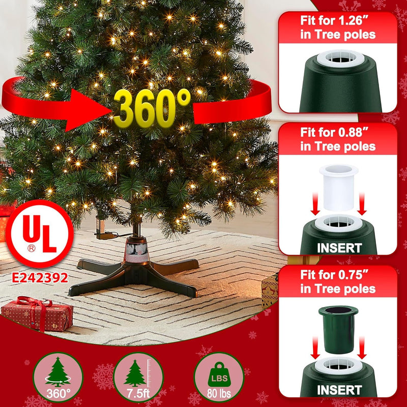 GREATDAY Rotating Christmas Tree Stand with Foot Switch,360-Degree Rotating Christmas Tree Stand,Up to 7.5Ft and 80 Pounds Artificial Tree,With 3 Settings Trunk Diameter