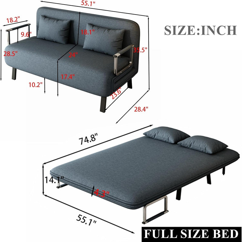 3 in 1 Convertible Sofa Bed Foldable Sleeper Sofa with 6-Position Adjustable Backrest, Multi-Functional Velvet Tri-Fold Sofa Bed Couch for Home Office, Full Size, Gray