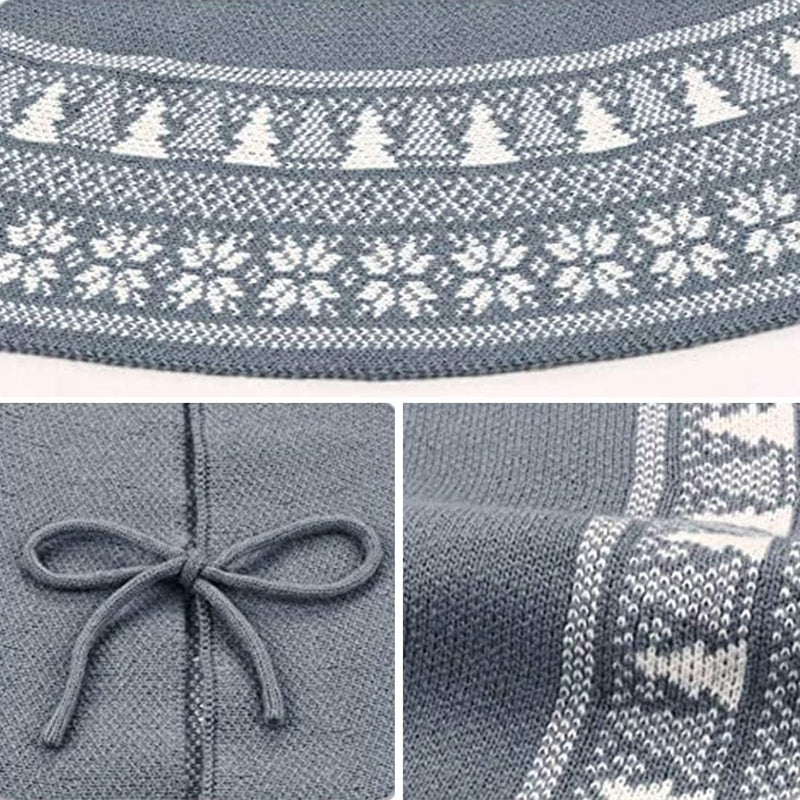 Dremisland Christmas Tree Skirt, Knitted Snowflake and Xmas Tree Pattern Thick Heavy Yarn Knit for a Warm Xmas Holiday Decoration (36Inch/90Cm, Grey)