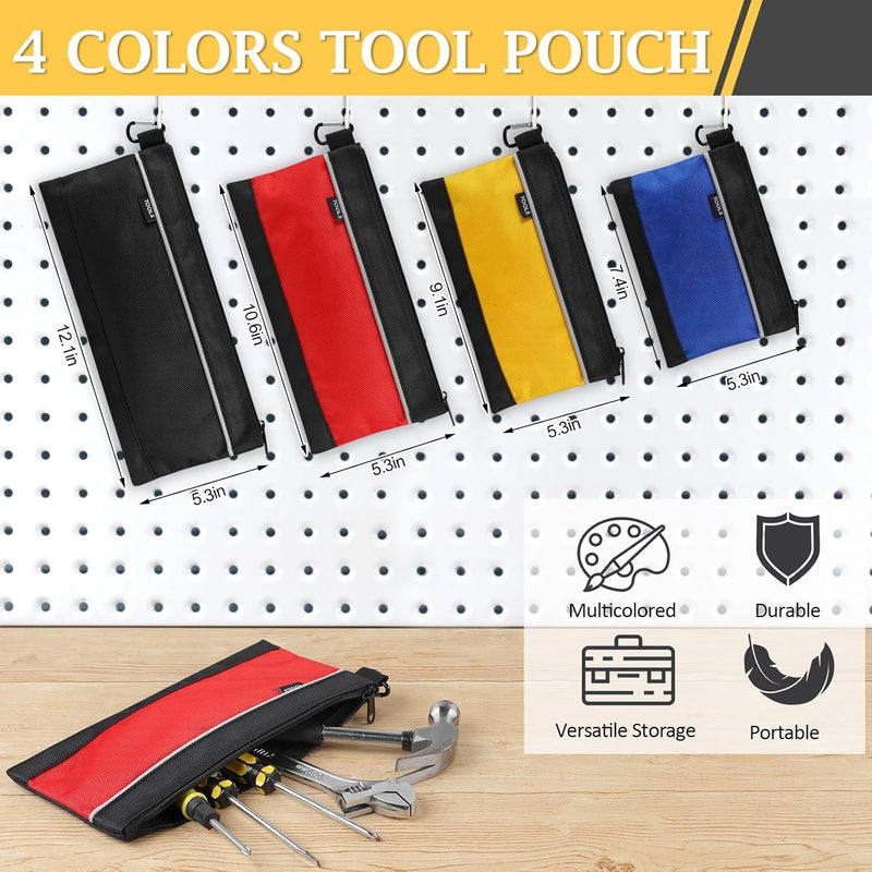 4 Pack Tool Pouch, Small Tool Bag with Zipper, 1680D Oxford Waterproof Multipurpose Tool Pouches with Carabiner for Men Tools, Tools, Stationary, Pencil Pouch, Storage Organizer