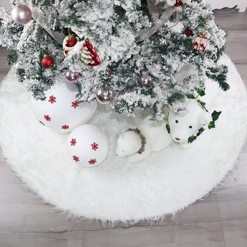 94 Inch Christmas Tree Skirt, Extra Large Snowy White Faux Fur Tree Skirt, Luxury Soft Plush Skirt for Merry Christmas Party Tree Decoration