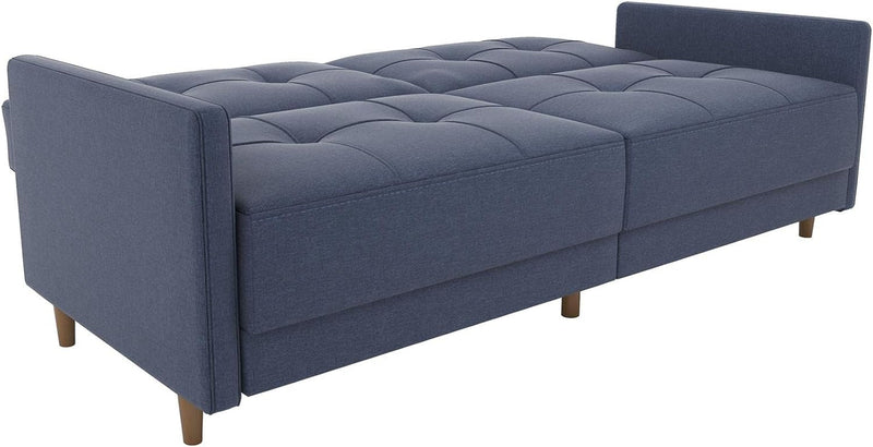 DHP Andora Coil Futon Sofa Bed Couch with Mid Century Modern Design - Navy Blue Linen