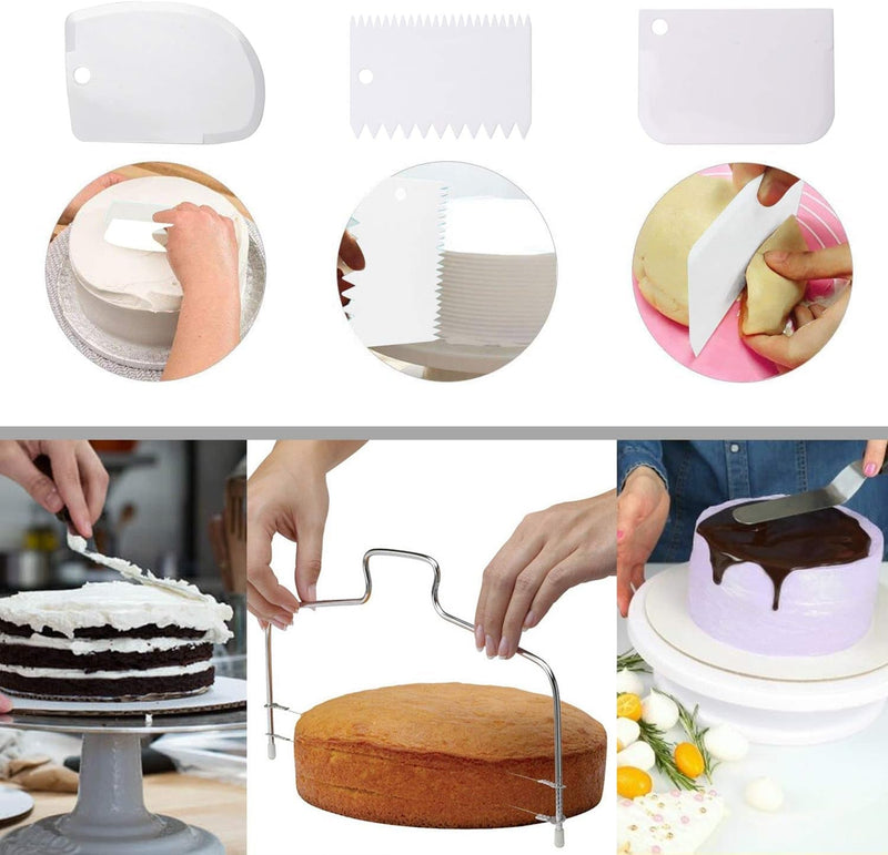 Cake Decorating Turntable,Cake Decorating Supplies with Decorating Comb/Icing Smoother(3Pcs),2 Icing Spatula with Sided & Angled … (White/7Pcs)